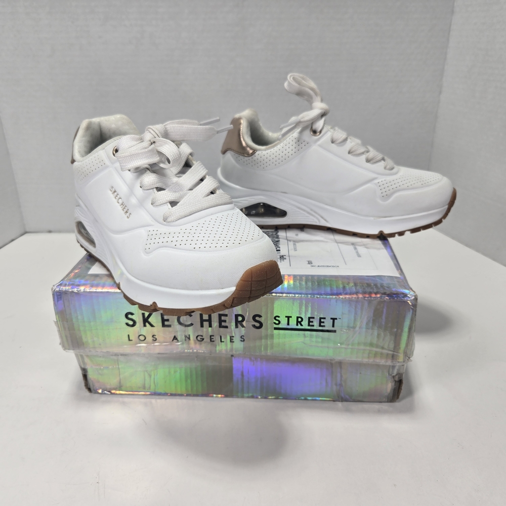 Skechers Street Uno GEN 1 Kids' White Gold Accents Sneakers Size 12 Little Girl